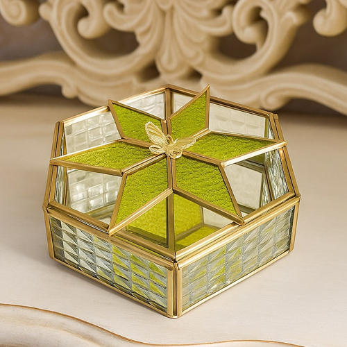 Aurora Green Glass Jewelry Box