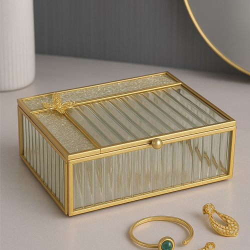 Elara Handcrafted Gold Glass Trinket Box
