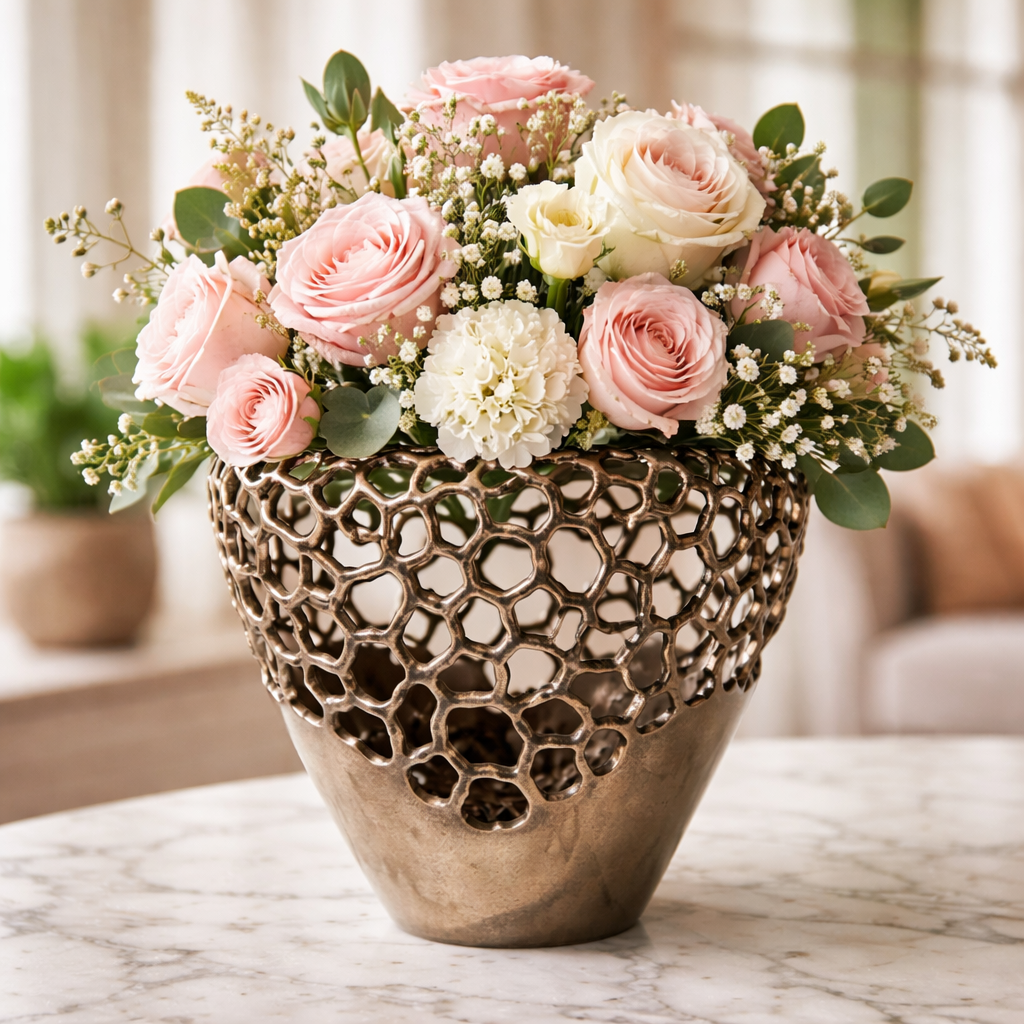 Elegant Cutwork Metal Vase