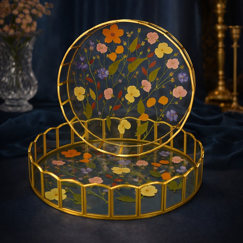 Heritage Bloom Glass & Brass Floral Tray