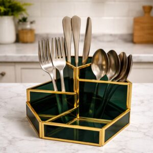 Verde Luxe Brass & Glass Cutlery Organizer